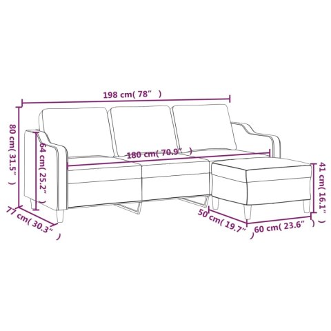 3-osobowa sofa z podnóżkiem, czarna, 180 cm, tkaniną
