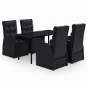5-częściowy zestaw mebli ogrodowych z poduszkami, czarny