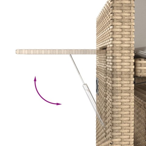 Rozkładana ławka ogrodowa z poduszkami, beżowa, polirattan