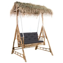 VidaXL 2-os. huśtawka ogrodowa, bambus i liście palmy, poduszka, 202cm