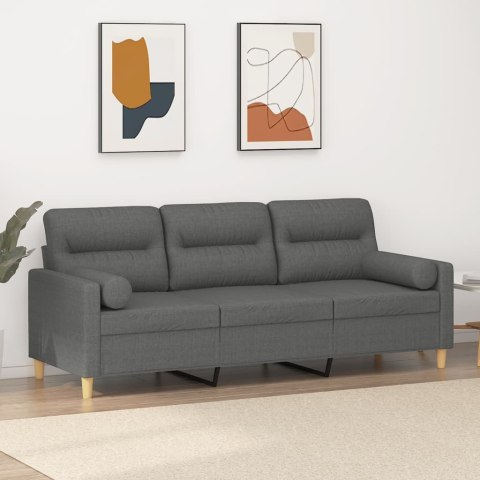 3-osobowa sofa z poduszkami, ciemnoszara, 180 cm, tkanina