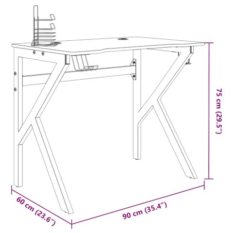 Biurko do gier z nogami w kształcie K, czarne, 90x60x75 cm