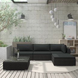 VidaXL 5-cz. zestaw mebli do ogrodu, poduszki, rattan PE, czarny
