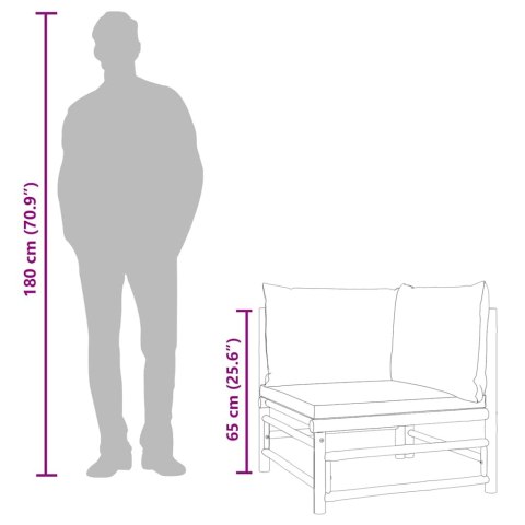 Narożna sofa ogrodowa z poduszkami w kolorze taupe, bambusowa