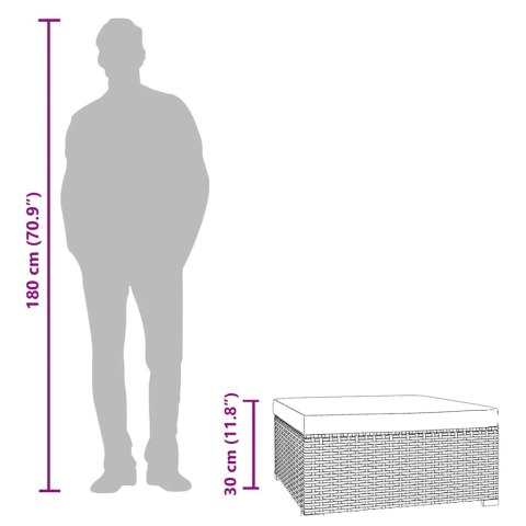 Podnóżek ogrodowy, z poduszką, 70x70x30 cm, polirattan, brązowy