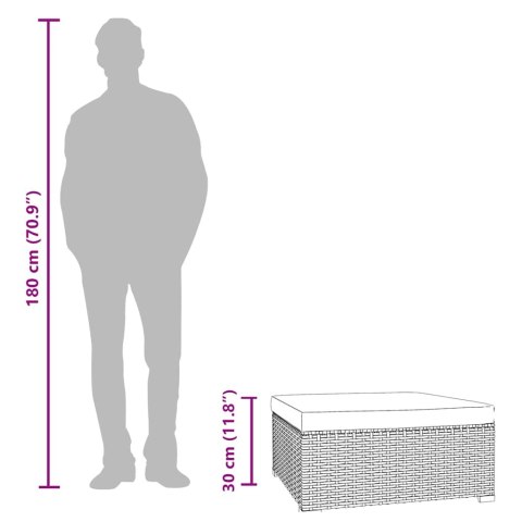 Podnóżek ogrodowy z poduszką, czarny, 70x70x30 cm, polirattan