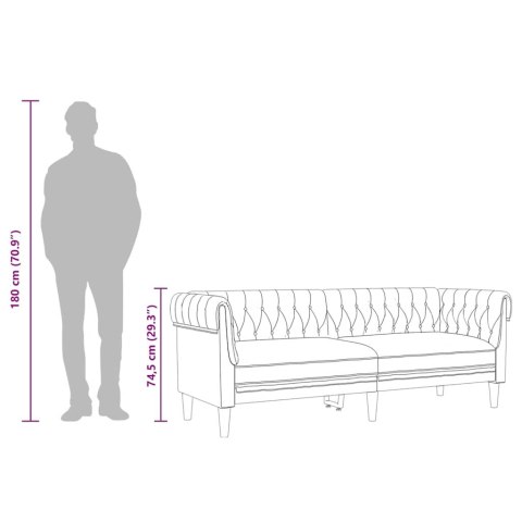 Sofa Chesterfield, trzyosobowa, ciemnoszara, obita tkaniną