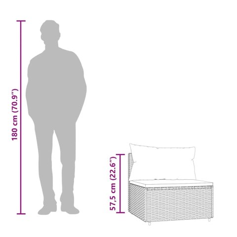 Środkowy moduł sofy z poduszkami, brązowy, polirattan