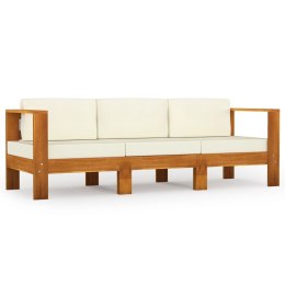3-osobowa sofa ogrodowa z kremowymi poduszkami, drewno akacjowe