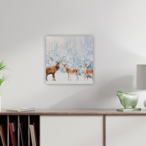 Obraz na ścianę "Jelenie w lesie", LED z timerem, 40 x 40 cm
