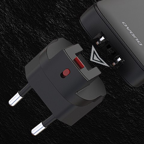 Ładowarka sieciowa podróżna ultracienka GaN 65W USB-A USB-C PD EU / US - czarna