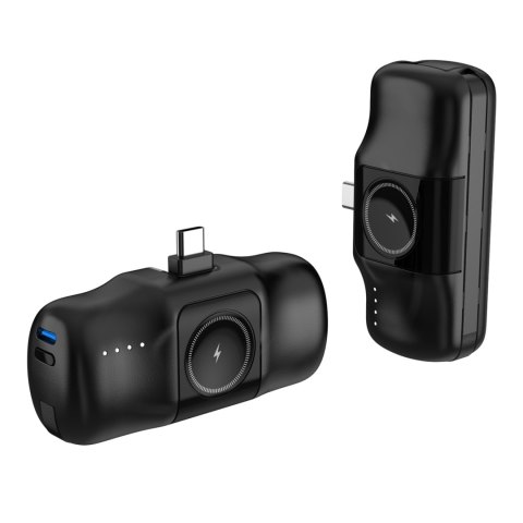 Mini powerbank 5000mAh 15W USB-C i ładowarką do Apple Watch - czarny