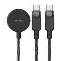 3w1 Kabel przewód USB-C - 2x USB-C / ładowarka Apple Watch Qi 480Mb/s 100W 1.2m - czarny