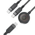 3w1 Kabel przewód USB-C - 2x USB-C / ładowarka Apple Watch Qi 480Mb/s 100W 1.2m - czarny