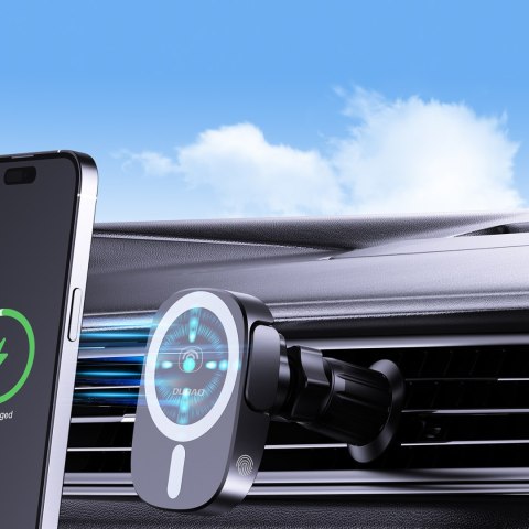 Uchwyt samochodowy do telefonu z ładowarką indukcyjną na kratkę kokpit 15W - czarny