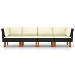 4-osobowa sofa ogrodowa z poduszkami, polirattan, czarna