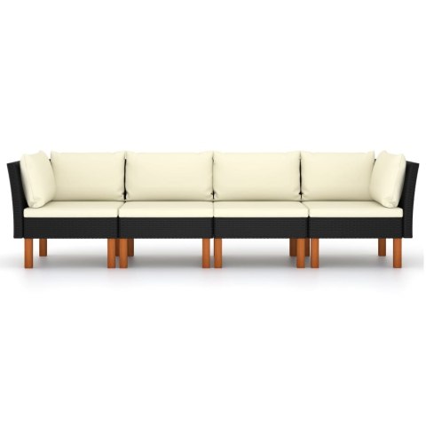 4-osobowa sofa ogrodowa z poduszkami, polirattan, czarna