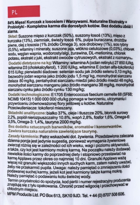 APPLAWS CAT Kurczak i Łosoś - karma dla kotów z wysoką zawartością mięsa - 7,5kg