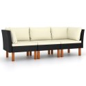 3-osobowa sofa ogrodowa z poduszkami, polirattan, czarna