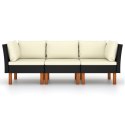 3-osobowa sofa ogrodowa z poduszkami, polirattan, czarna