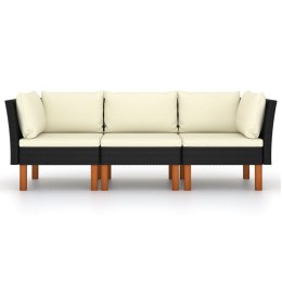 3-osobowa sofa ogrodowa z poduszkami, polirattan, czarna