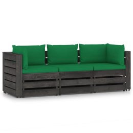 Ogrodowa sofa 3-os z poduszkami, impregnowane na szaro drewno