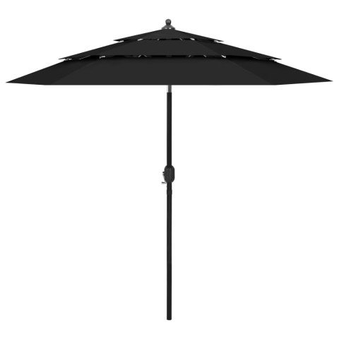 3-poziomowy parasol na aluminiowym słupku, czarny, 2,5 m