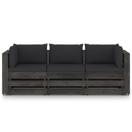 Ogrodowa sofa 3-os z poduszkami, impregnowane na szaro drewno