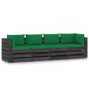 Ogrodowa sofa 4-os. z poduszkami, impregnowane na szaro drewno