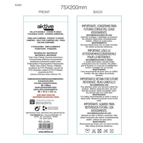 Fotel plażowy Aktive Deluxe Składany Czarny 49 x 123 x 67 cm (2 Sztuk)