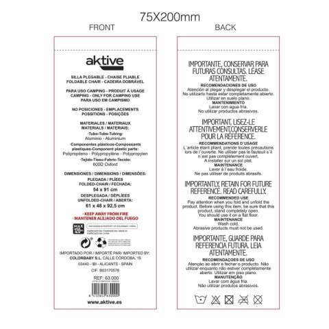 Składane Krzesło Kempngowe Aktive Szary Czerwony 61 x 92 x 52 cm (2 Sztuk)