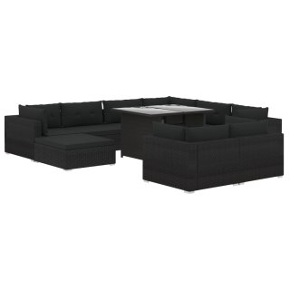 10-cz. zestaw mebli do ogrodu, poduszki, rattan PE, czarny