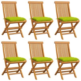 Krzesła ogrodowe, jasnozielone poduszki, 6 szt., drewno tekowe