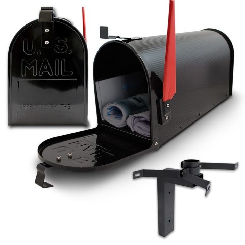 Skrzynka Amerykańska stylowa z czarnym uchwytem ściennym i flagą