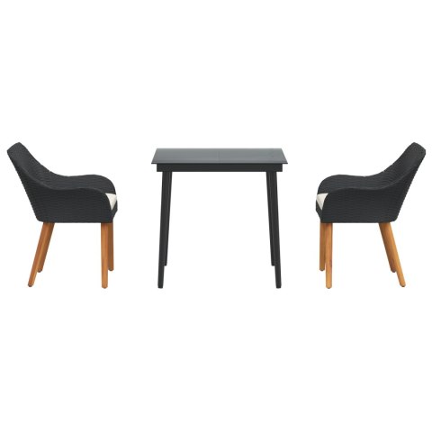 3-częściowy zestaw jadalniany do ogrodu czarny z polirattanu