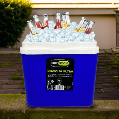 Lodówka turystyczna 29,5L KAMAI BRAVO na wkłady mrożące, niebieska z błękitną pokrywą i uchwytem