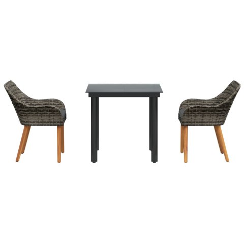 3-częściowy zestaw do jedzenia w ogrodzie Szary Rattan