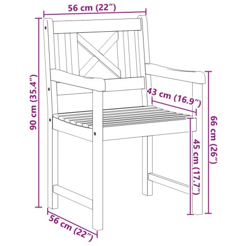 Zestaw 6 krzeseł 56x55.5x90 cm z litego drewna akacjowego, Zestaw 2 krzeseł 56x56x90 cm z litego drewna akacjowego