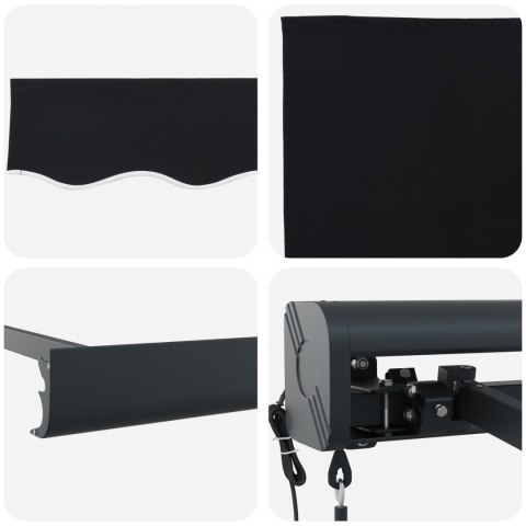 Automatyczna chowana markiza Czarna 300x250 cm, Wymienna tkanina do markizy ramowej 3x2,5 m Czarna