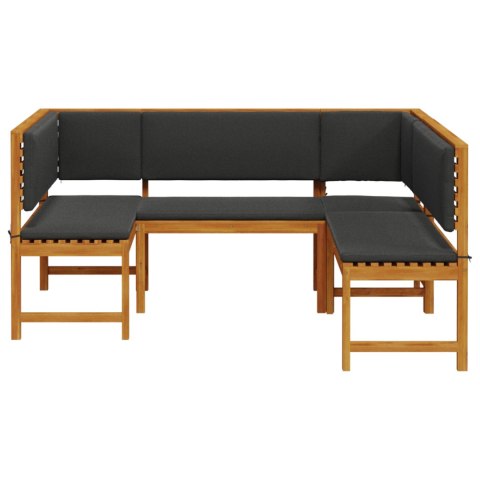 Zestaw 3-częściowy ław ogrodowych z poduszkami, wykonany z litego drewna akacjowego