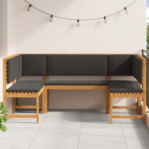 Zestaw ławek ogrodowych 5-częściowy z poduszkami z litego drewna akacjowego