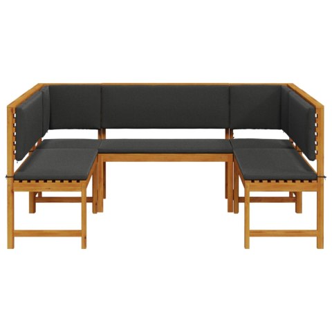 Zestaw ławek ogrodowych 5-częściowy z poduszkami z litego drewna akacjowego