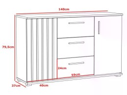 Komoda 140 cm dąb craft z szufladami i uchwytami