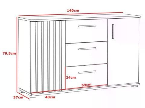 Komoda 140 cm dąb craft z szufladami i uchwytami