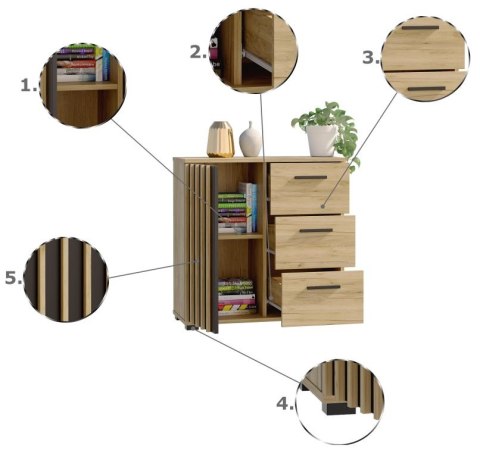 Komoda 80 cm dąb craft z szufladami i uchwytami