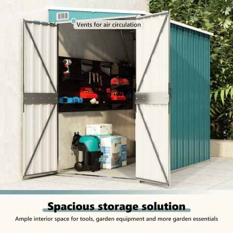 Szopa ogrodowa, mocowana do ściany, zielona, 118x194x178 cm