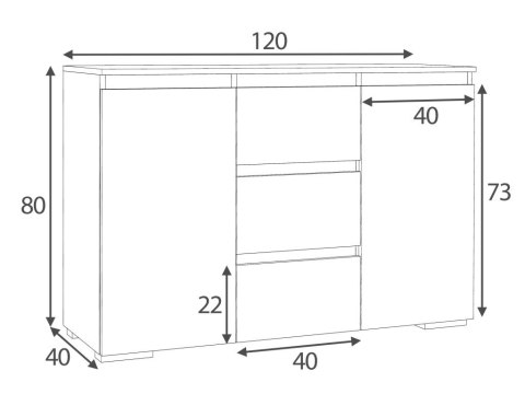 Komoda biała 120 cm z szufladami do salonu