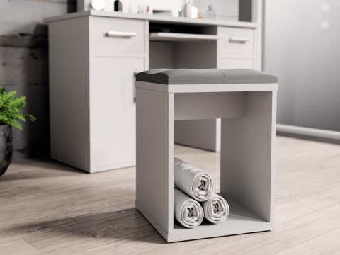 Taboret biały z siedziskiem do toaletki kosmetycznej