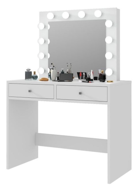 Toaletka z lustrem 12 LED biała, 2 szuflady do makijażu