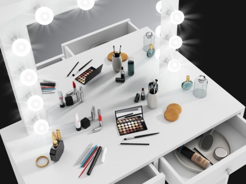 Toaletka z lustrem 12 LED biała, 2 szuflady do makijażu